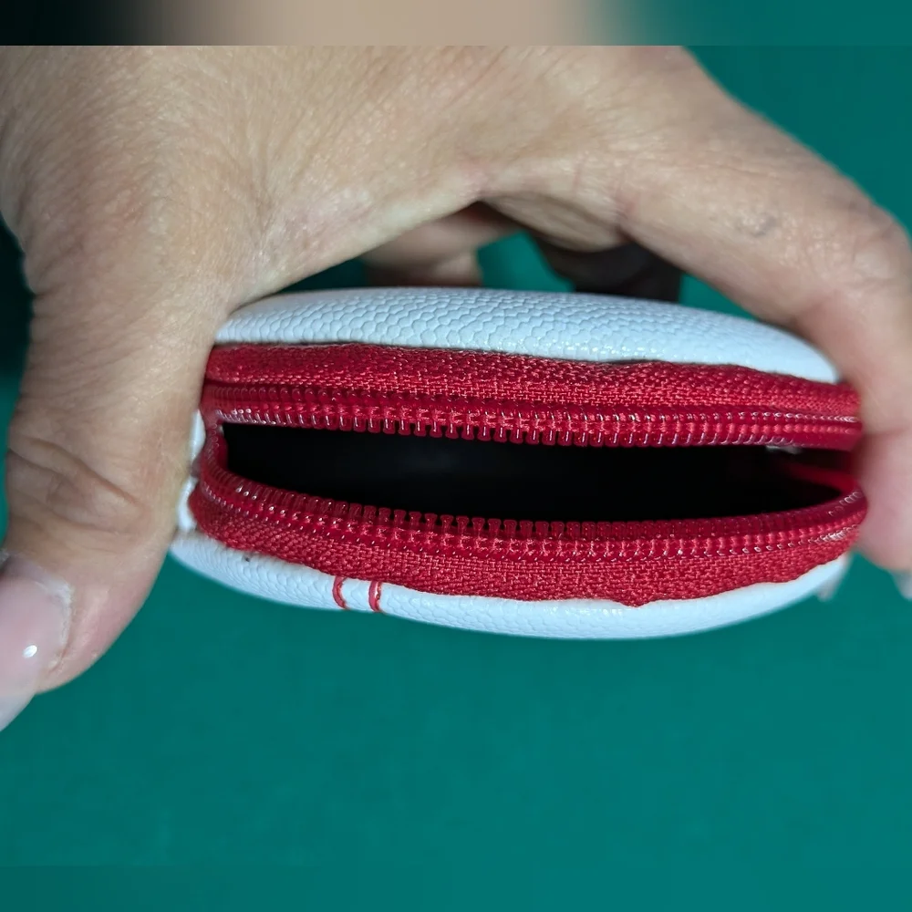 White Baseball Coin Purse with Red Stitching For Any Age